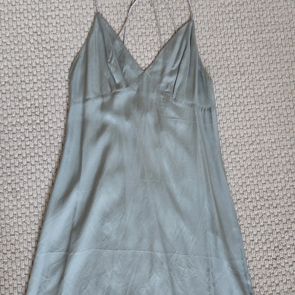 H&M Satin Mini Dress in Sage Green